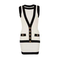 Two-tone knit dress with faux waistcoat design by BALMAIN