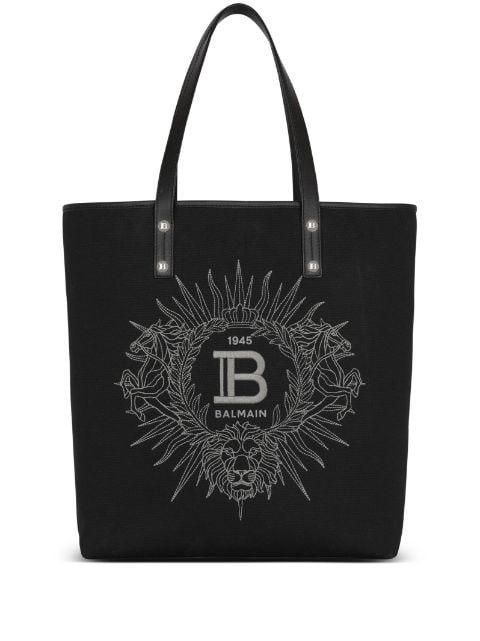 Varsity embroidered-logo tote bag by BALMAIN
