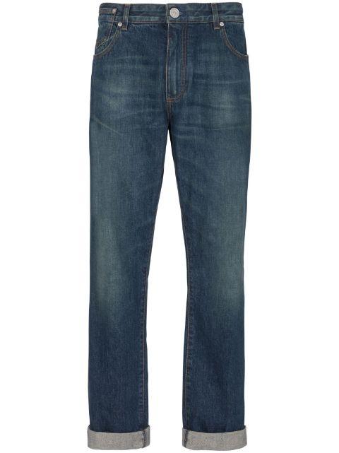 Vintage logo-patch straight-leg jeans by BALMAIN