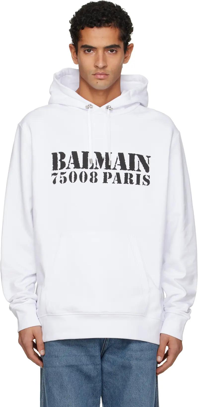 White 'Balmain' Stamp Printed Hoodie by BALMAIN