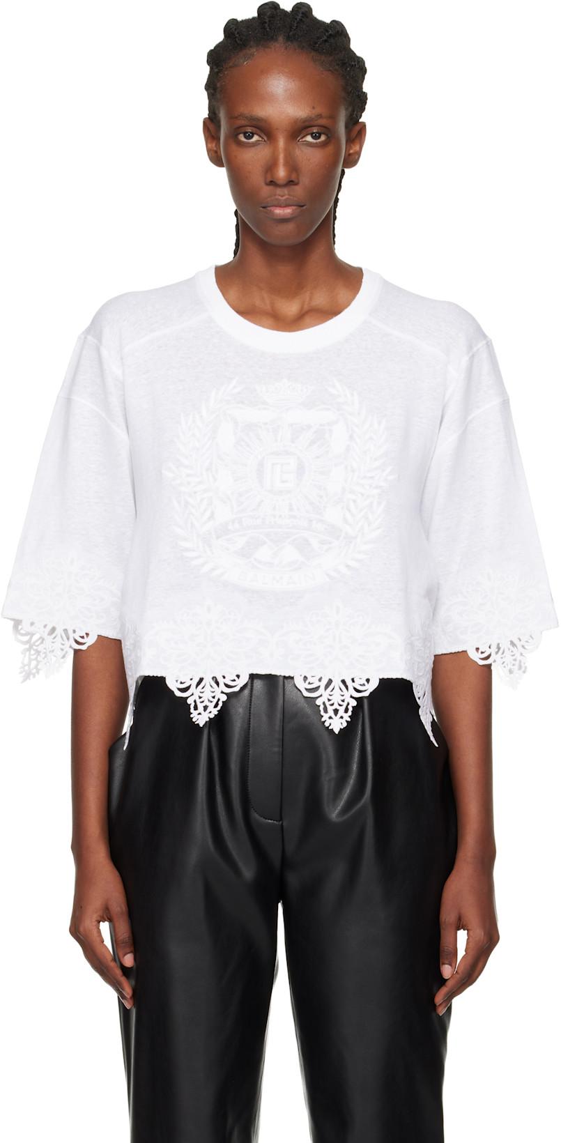 White Emblem Baseball T-shirt by BALMAIN