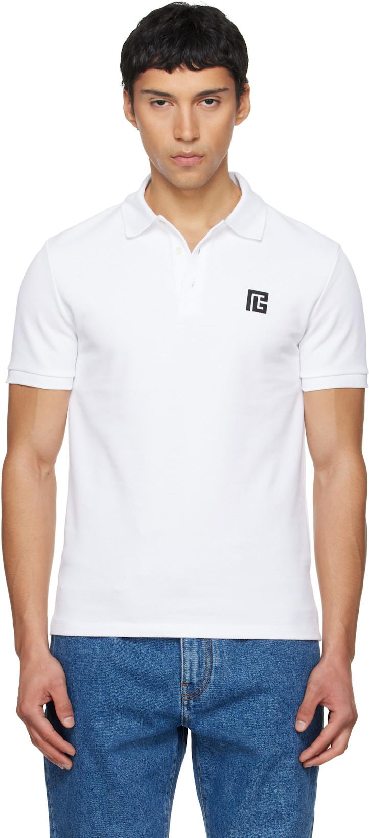 White Embroidered Cotton Polo by BALMAIN