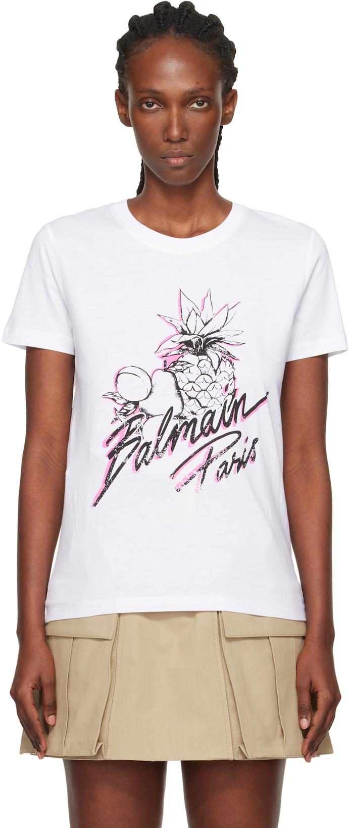 White Fruits Print T-shirt by BALMAIN