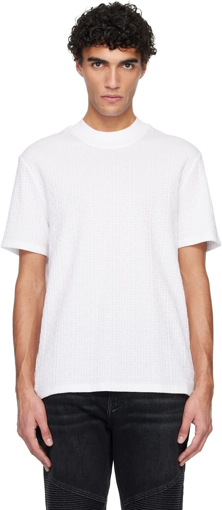 White Monogram Sponge T-shirt by BALMAIN