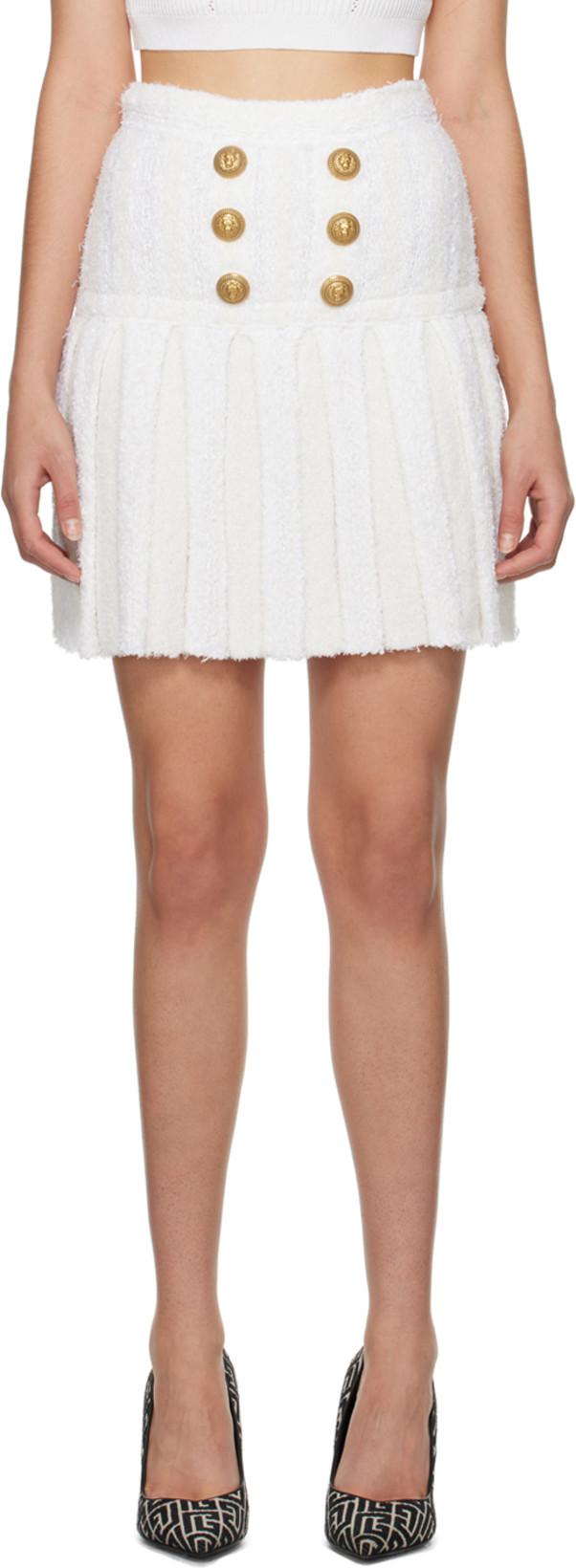 White Pleated Miniskirt by BALMAIN