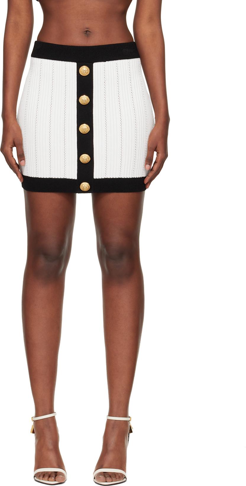 White & Black Pointelle Miniskirt by BALMAIN