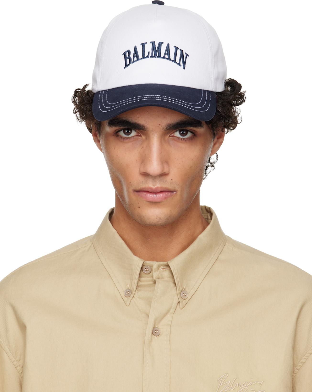 White & Navy Two-Tone Cotton Cap by BALMAIN