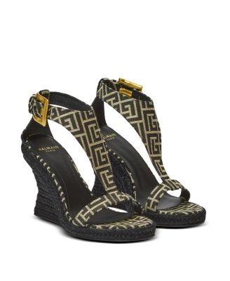 Women's Anthem Wedge Espadrilles in Monogram Jacquard by BALMAIN