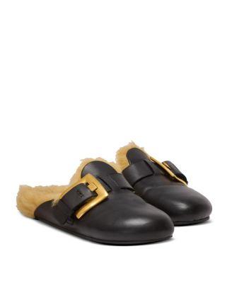 Women's Flat Leather and Faux Fur Mules by BALMAIN
