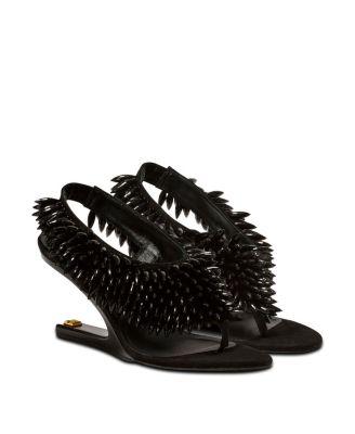 Women's "No Wedge" Beaded Suede Sandals by BALMAIN