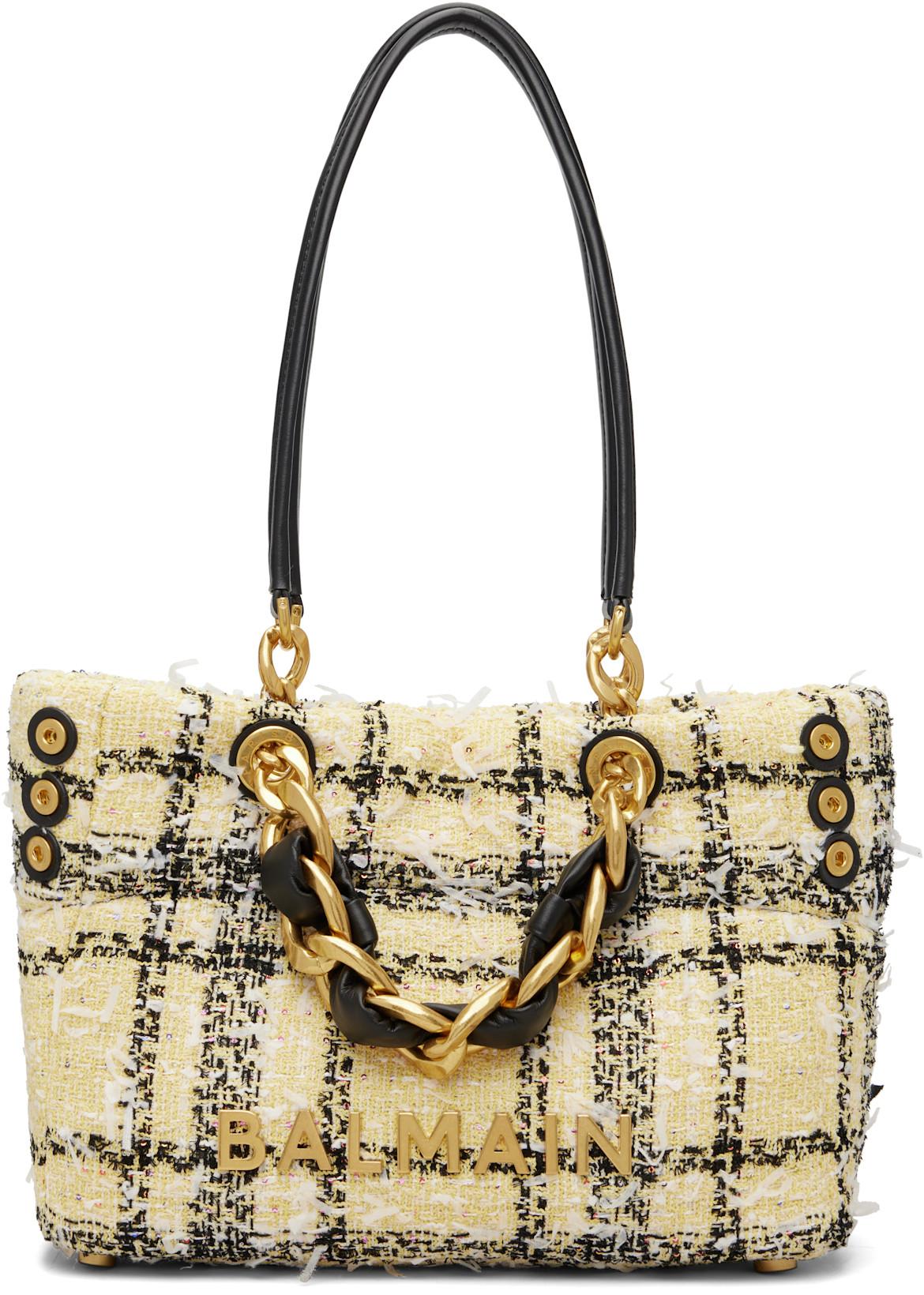 Yellow Plaid Tweed 1945 Tote by BALMAIN