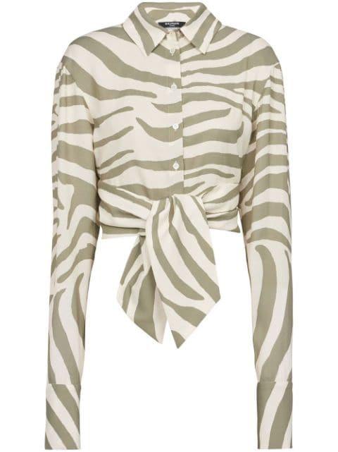 animal-print tie-waist shirt by BALMAIN
