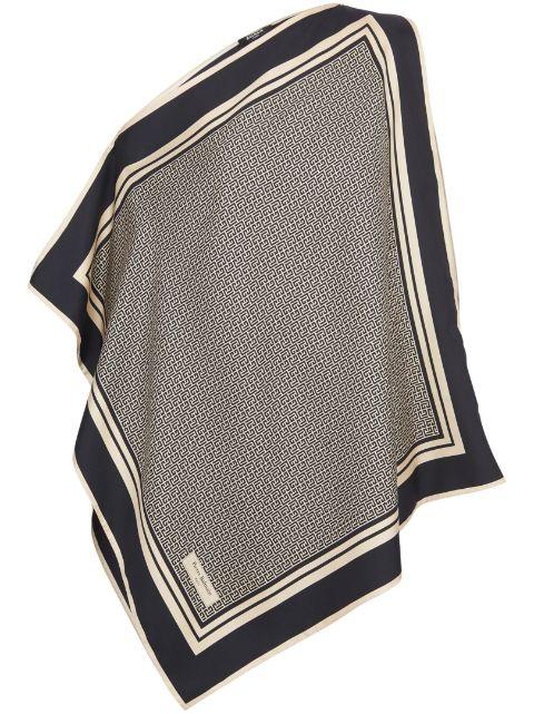 asymmetric monogram silk top by BALMAIN