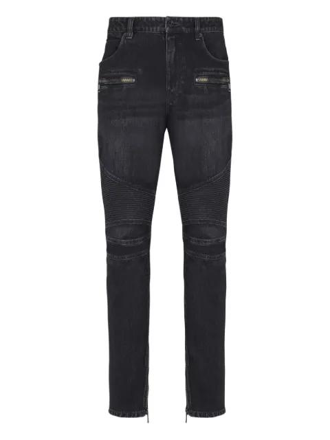 biker zip-detail cotton jeans by BALMAIN