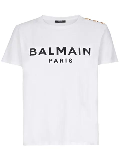 button-detail logo-print T-shirt by BALMAIN