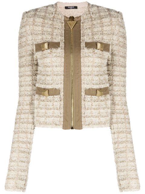 button-embellished bouclé jacket by BALMAIN