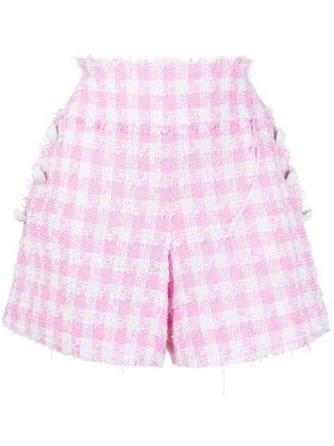 button-embellished gingham tweed shorts by BALMAIN