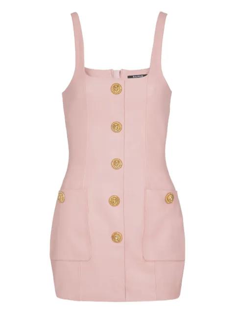 button-embellished leather mini dress by BALMAIN