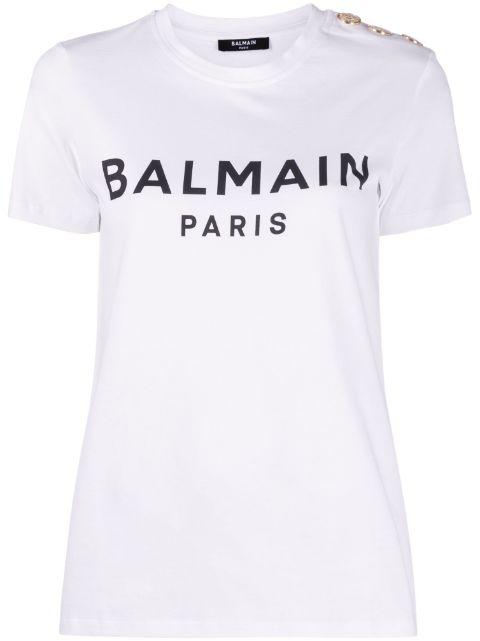 button-embellished logo-print T-shirt by BALMAIN