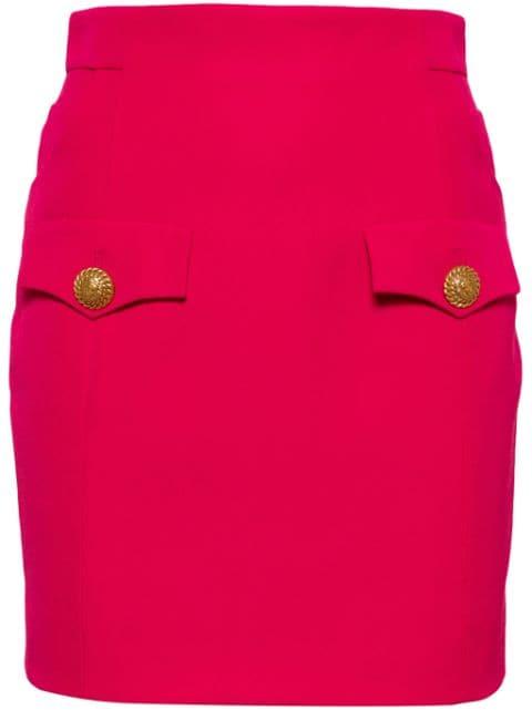button-embellished virgin-wool miniskirt by BALMAIN