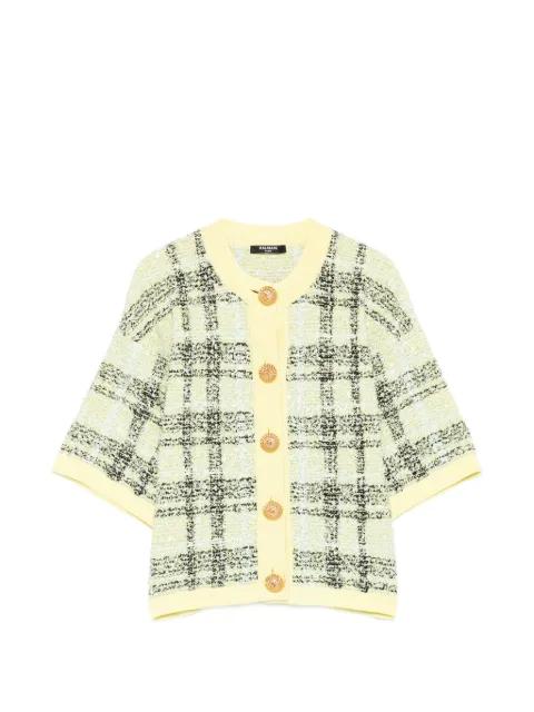buttoned check tweed cardigan by BALMAIN