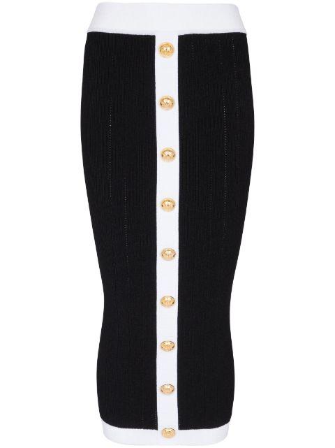 buttoned knit midi skirt by BALMAIN