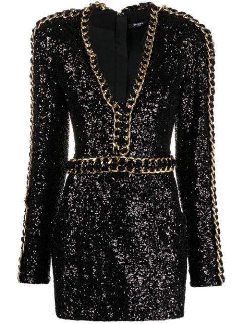 chain-trim sequin dress by BALMAIN