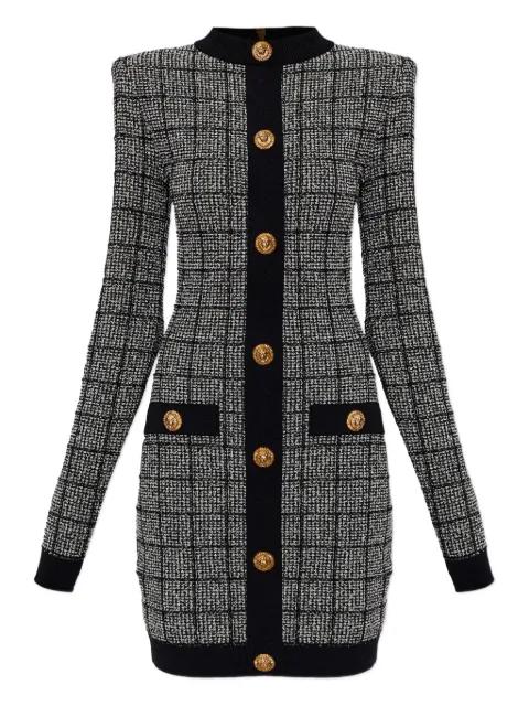 checked-pattern long-sleeve dress by BALMAIN