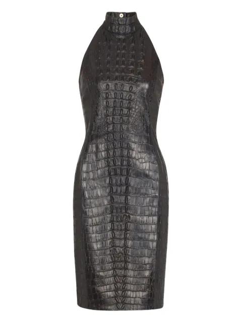 crocodile-embossed halterneck mini dress by BALMAIN