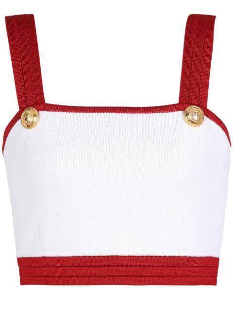 cropped contrasting-trim detail top by BALMAIN