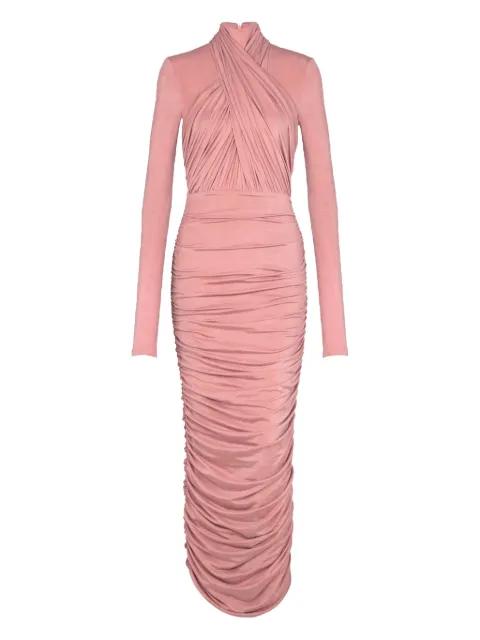 cross-neck pleated midi dress by BALMAIN