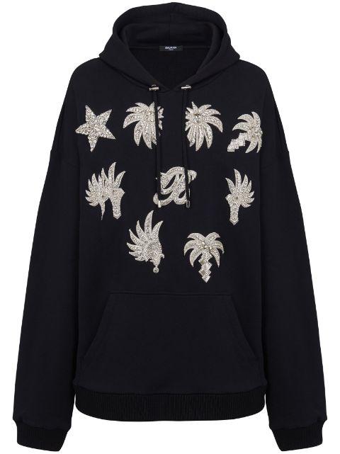 crystal-embellished cotton hoodie by BALMAIN