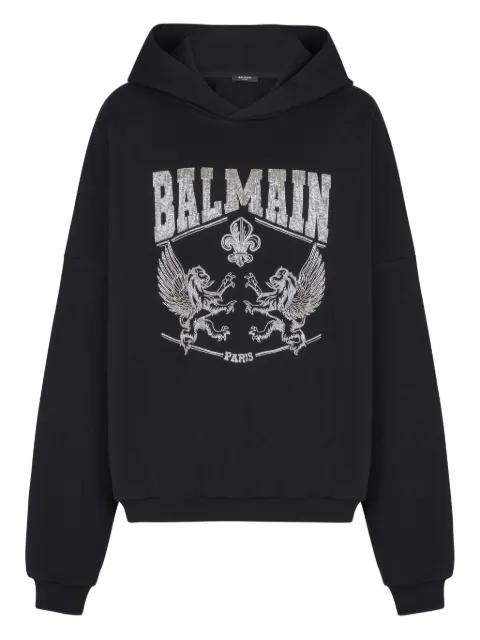 crystal-embellished graphic hoodie by BALMAIN