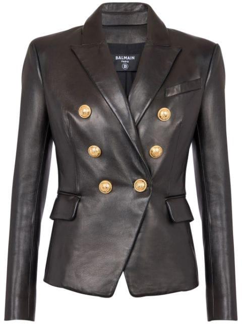 double-breasted leather blazer by BALMAIN