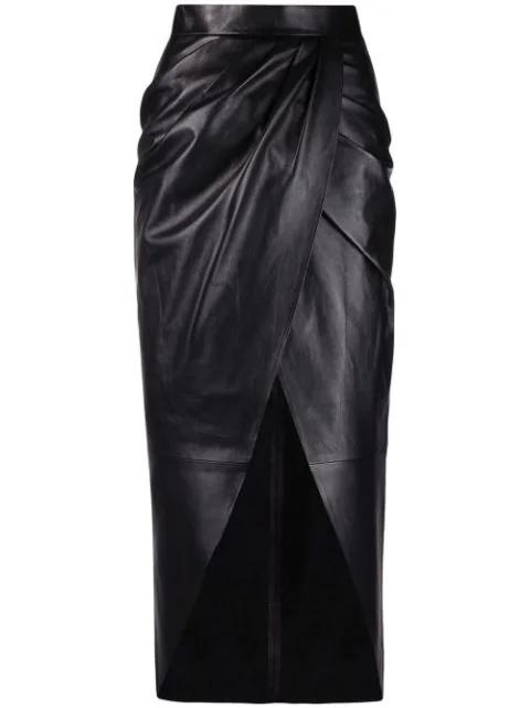 draped leather wrap skirt by BALMAIN
