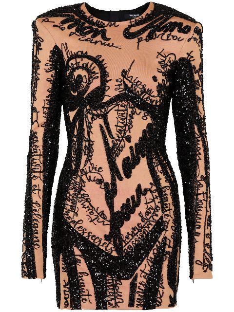 embroidered-body-motif mini dress by BALMAIN