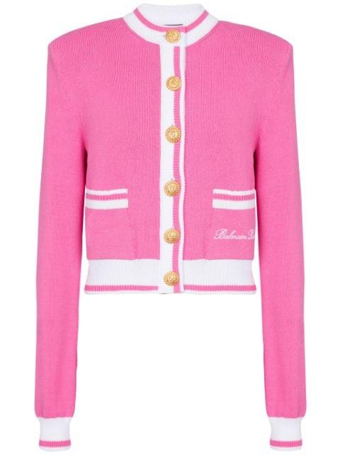 embroidered-logo knit cardigan by BALMAIN