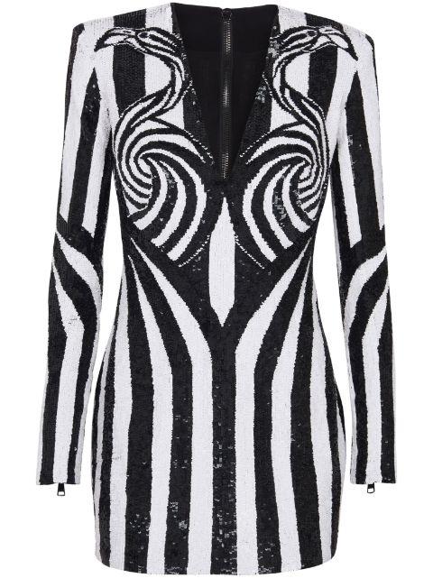 embroidered stripe short dress by BALMAIN