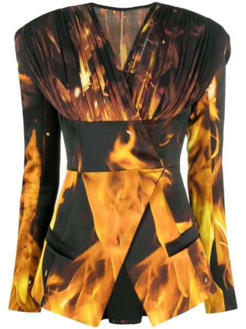 fire-print collarless blazer by BALMAIN