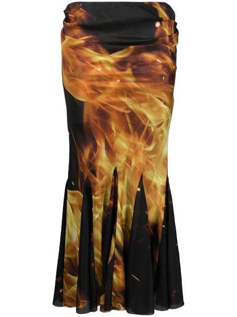 fire-print draped midi skirt by BALMAIN