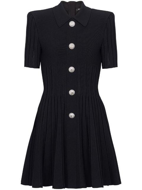 flared ribbed-knit minidress by BALMAIN