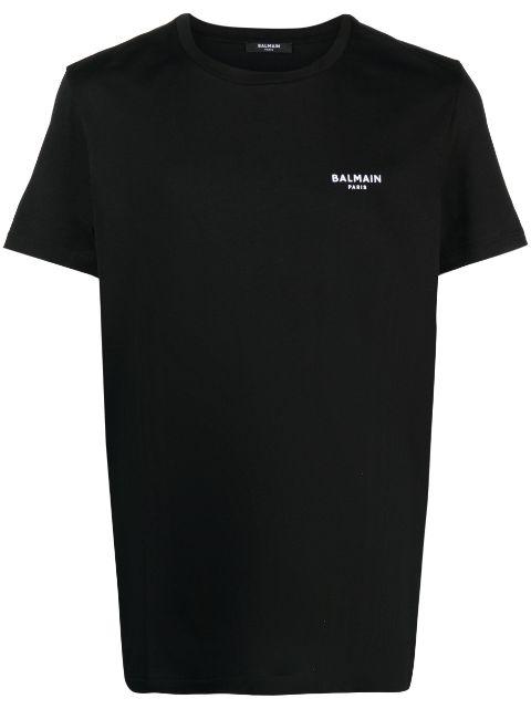 flocked-logo cotton T-shirt by BALMAIN