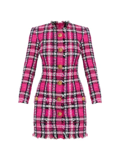 frayed button plaid dress by BALMAIN