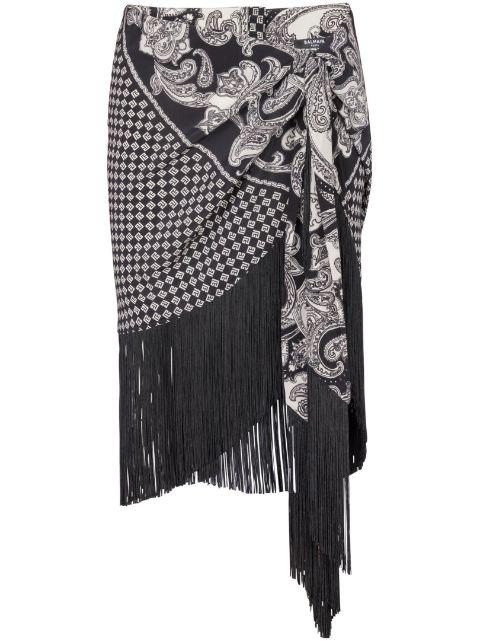 fringed paisley-print silk miniskirt by BALMAIN