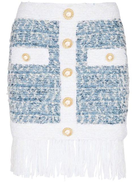 fringed tweed miniskirt by BALMAIN