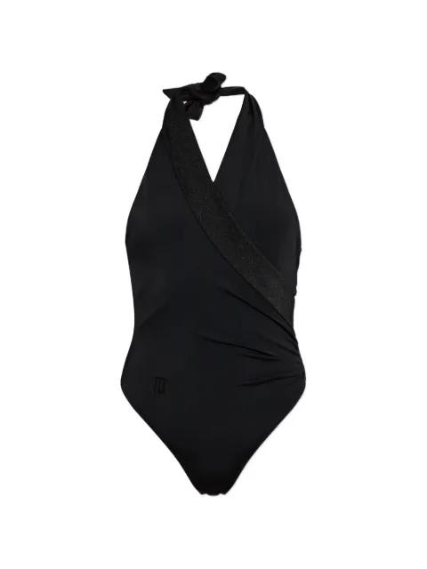 glitter-trim wrap-style swimsuit by BALMAIN