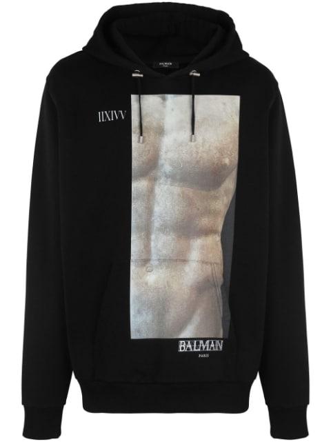 graphic-print cotton hoodie by BALMAIN