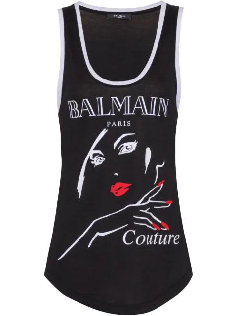 graphic-print tank topi by BALMAIN