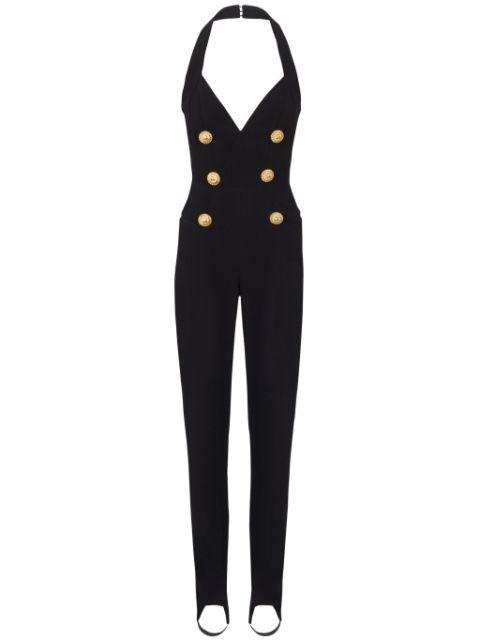 halterneck crepe jumpsuit by BALMAIN