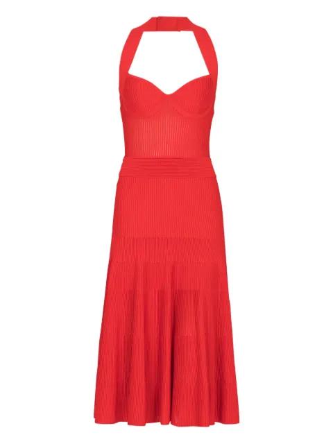 halterneck pleated knitted dress by BALMAIN
